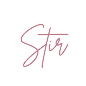 Pink logo for Stir in handwritten style